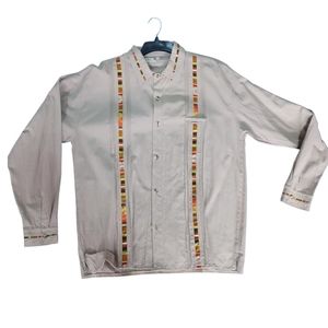 Mexican guayabera long sleeve large light grey